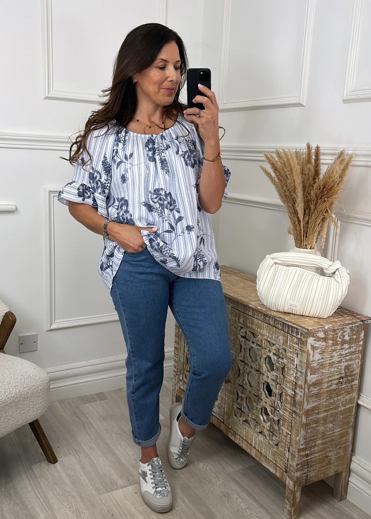 Violet Blue Floral Bardot Blouse - Image 2