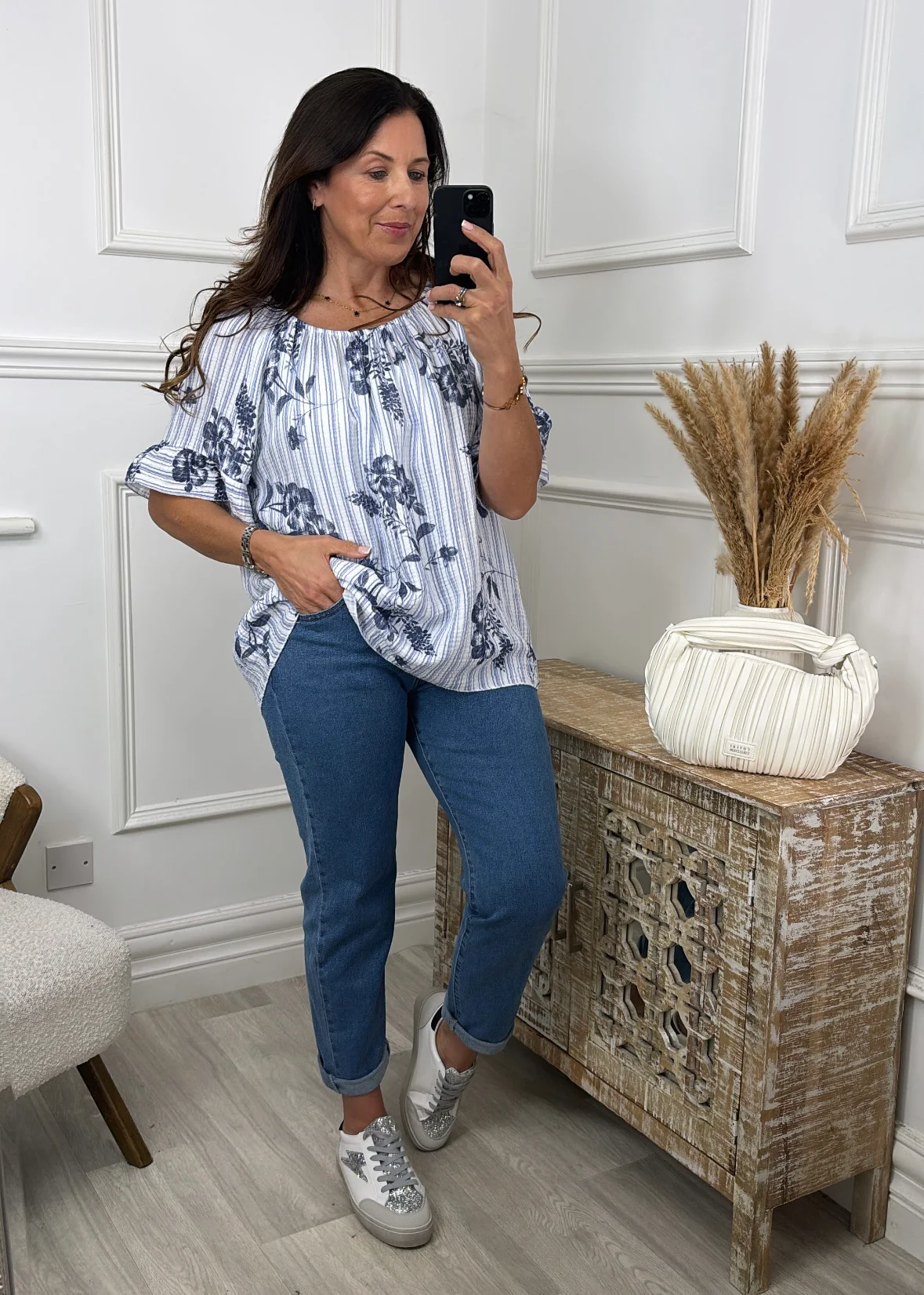 Violet Blue Floral Bardot Blouse - Image 3