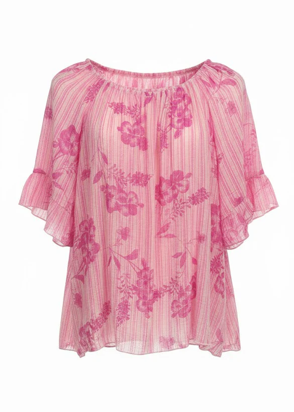 Violet Pink Floral Bardot Blouse - Image 4
