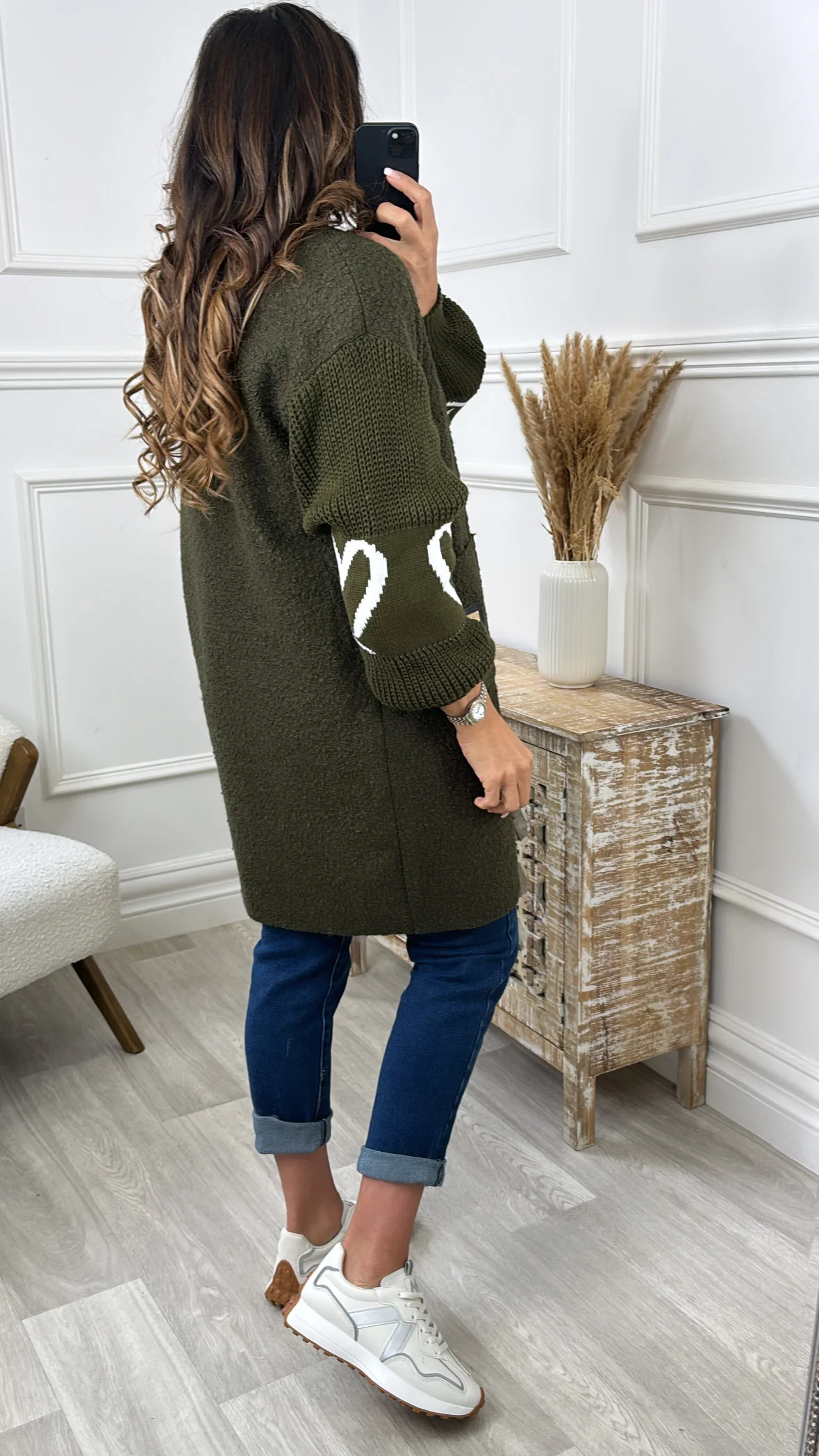 Yvonne Khaki Heart Sleeve Coatigan - Image 6